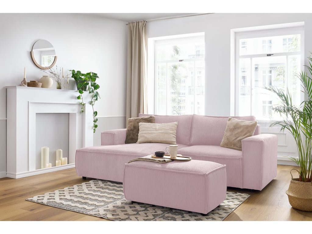 Produit similaire: Canapé d'angle fixe compact NIHAD velours côtelé avec pouf violet angle gauche BOBOCHIC 3 places