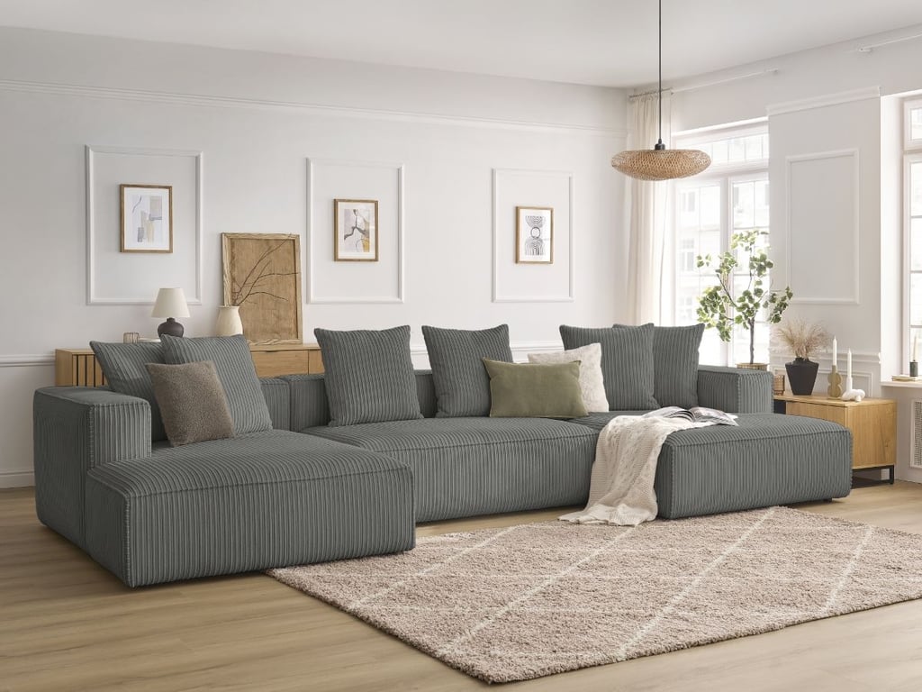 Produit similaire: Canapé panoramique fixe NINA velours côtelé gris foncé BOBOCHIC 4 places