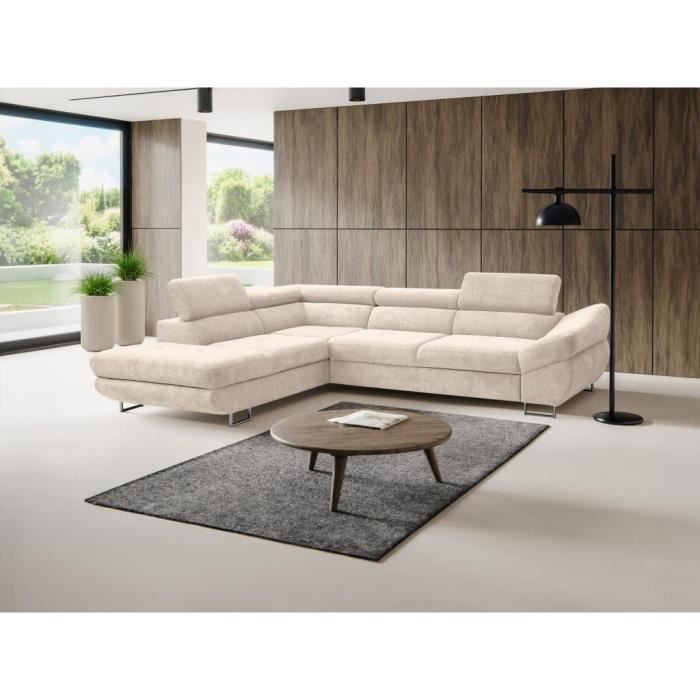 Produit similaire: Canapé d'angle gauche convertible en tissu texturé beige DALIAS