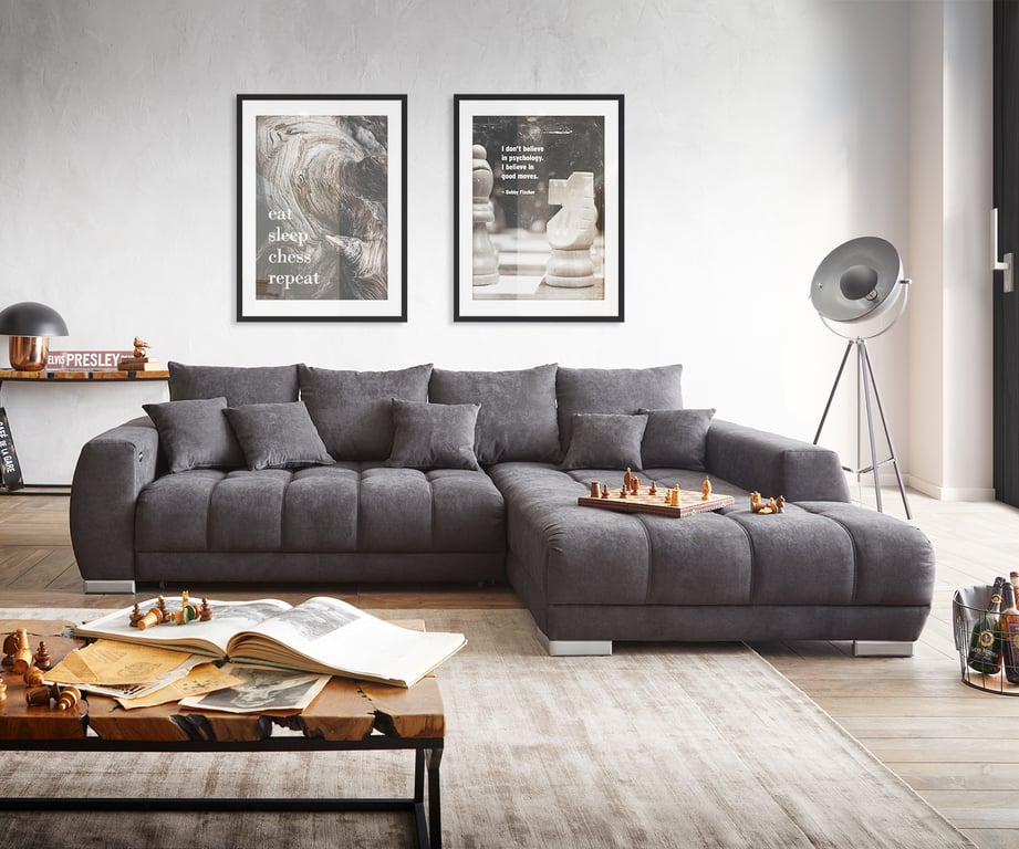 Produit similaire: Canapé-panoramique Nabor 300x230 cm microfibre noir Recamière à droite incl. fonction d'extension électrique