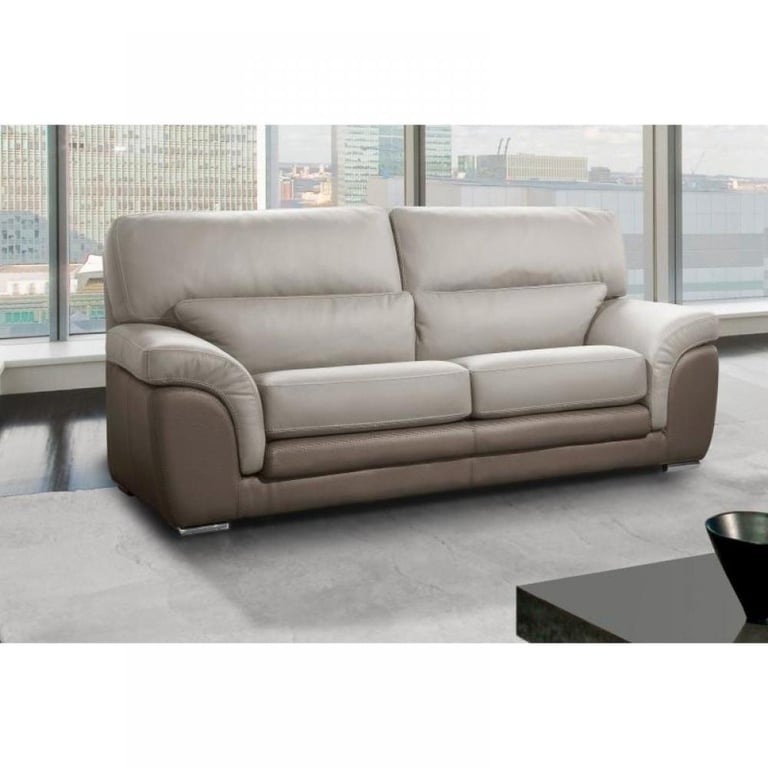 CLOé Canapé cuir vachette 3 places. Bicolore taupe et beige.