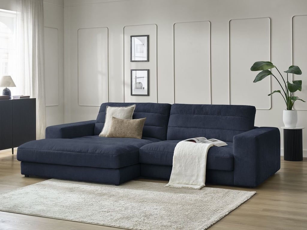 Produit similaire: Canapé d'angle fixe SIERRA tissu texturé bleu foncé angle gauche BOBOCHIC 3 places