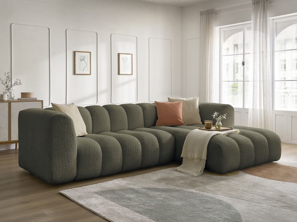 Produit similaire: Canapé d'angle fixe TALIA tissu bouclette vert angle droit BOBOCHIC 4 places