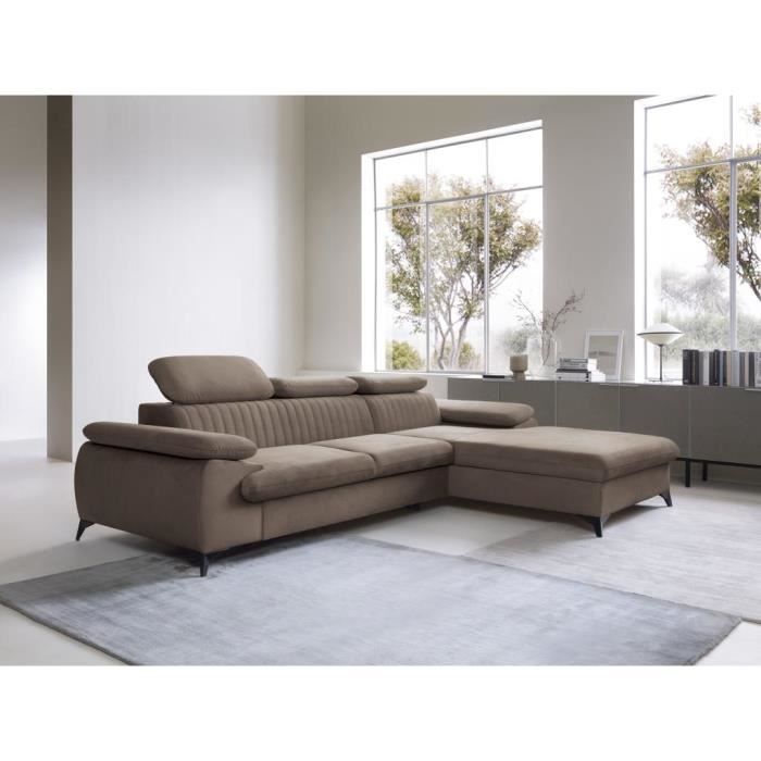 Produit similaire: Canapé d'angle droit convertible en velours taupe SAMARA