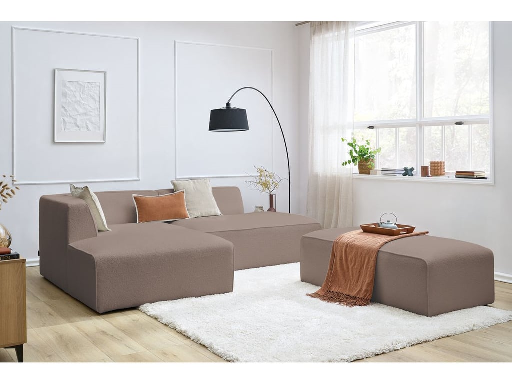 Produit similaire: Canapé d'angle fixe modulable MEGEVE tissu bouclette avec pouf marron angle gauche BOBOCHIC 5 places