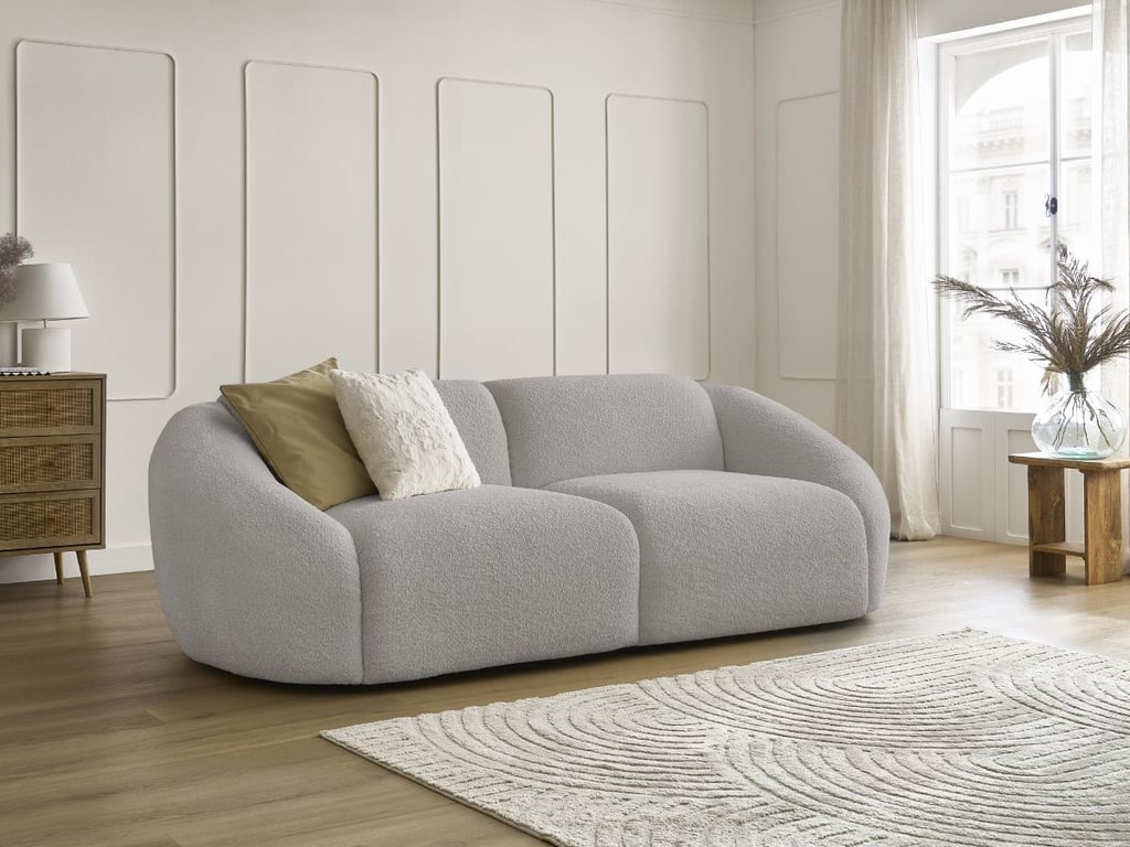 Produit similaire: Canapé droit fixe 3 places TINA tissu bouclette gris clair BOBOCHIC