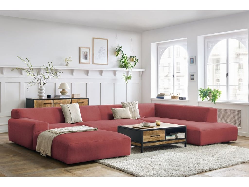 Produit similaire: Canapé panoramique fixe LAVENA tissu velours orange angle gauche BOBOCHIC 6 places