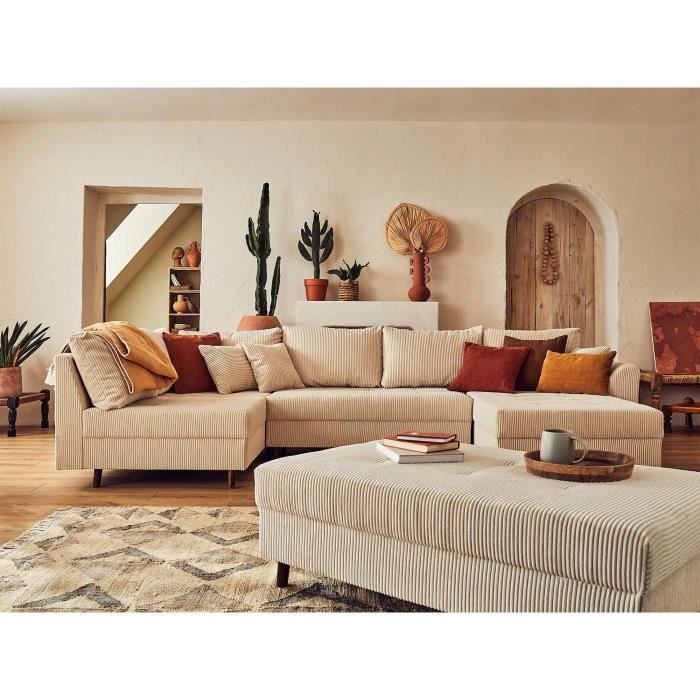 Produit similaire: Canapé panoramique d'angle gauche Rune - 7 places - velours côtelé beige