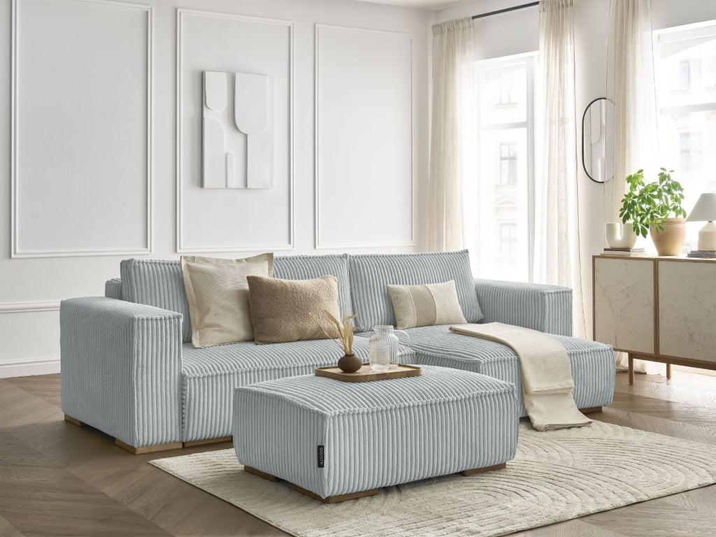 Produit similaire: Canapé d'angle convertible réversible coffre CHELSEA gros côtelé doux avec pouf gris clair réversible BOBOCHIC 4 places