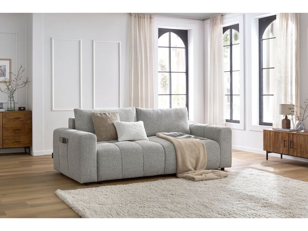 Produit similaire: Canapé droit convertible coffre ARSENE gris clair BOBOCHIC 3 places