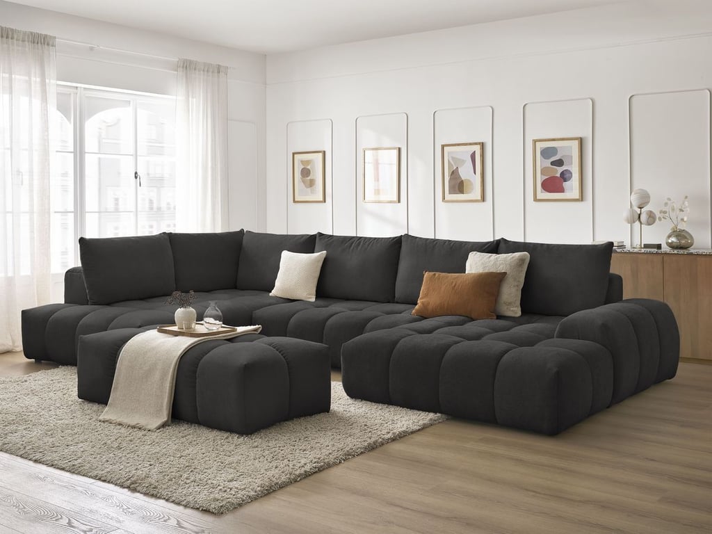 Produit similaire: Canapé panoramique convertible coffre EVEREST tissu texturé avec pouf noir angle droit BOBOCHIC 7 places