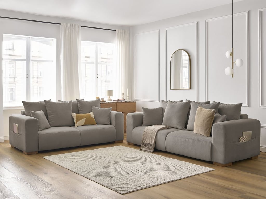 Produit similaire: Ensemble canapé droit fixe 3 + 2 places SIDONIE velours côtelé taupe BOBOCHIC