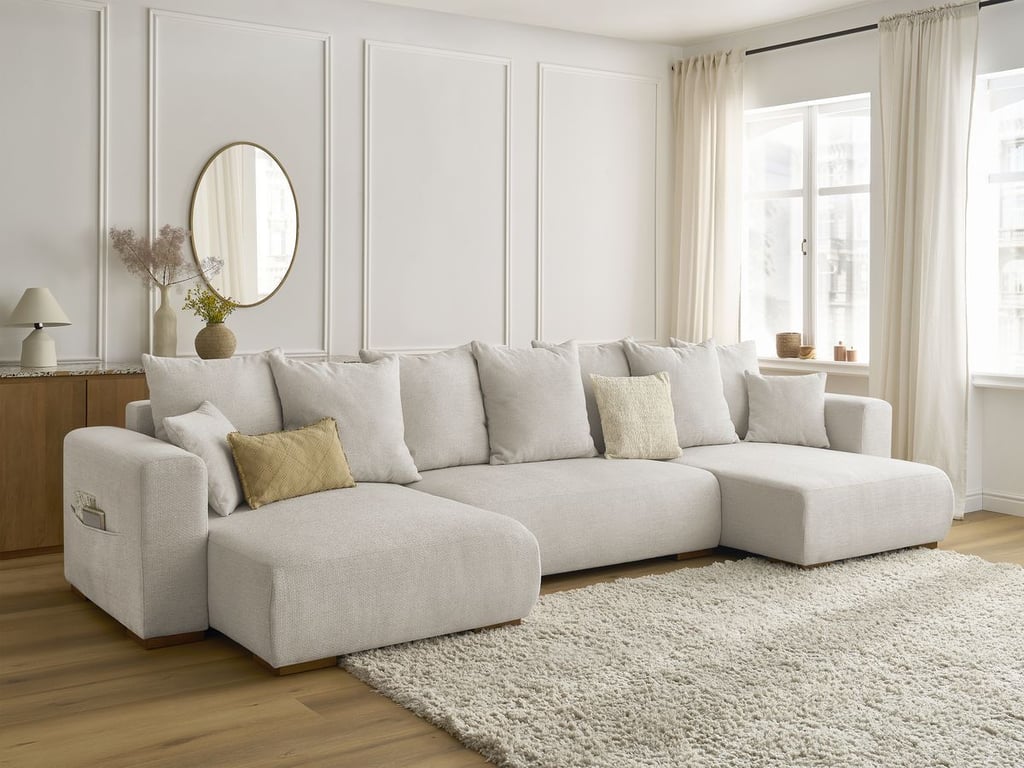 Produit similaire: Canapé panoramique convertible coffre SIDONIE tissu chiné beige BOBOCHIC 4 places