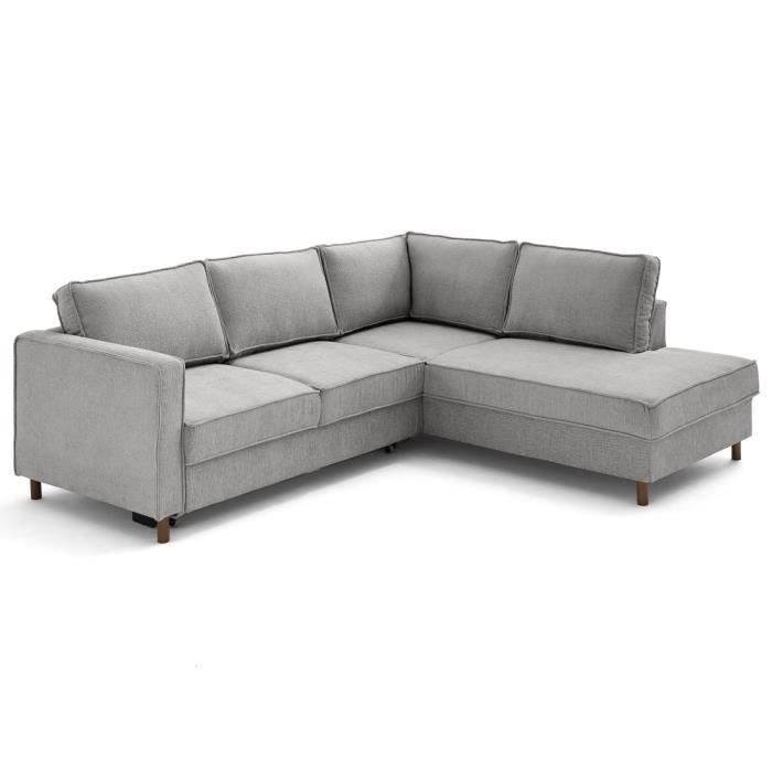 Produit similaire: Jake - canapé d'angle droit 5 places convertible en tissu velours relief - Gris clair