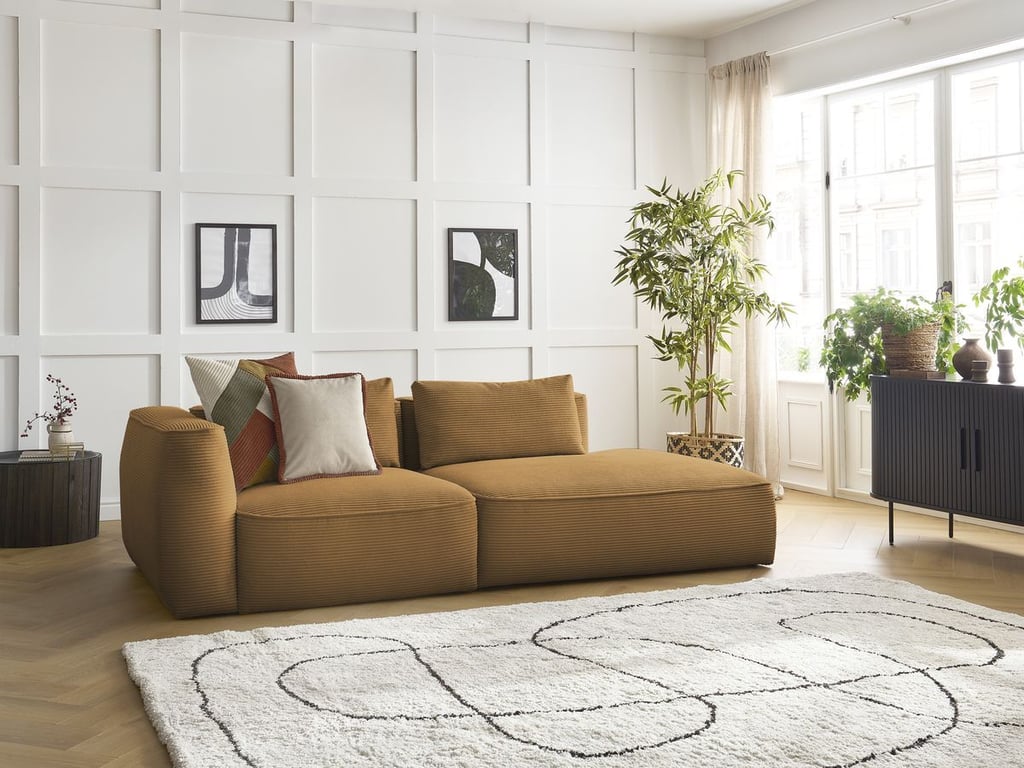 Produit similaire: Canapé droit fixe 3 places LEOPOLD velours côtelé jaune accoudoir gauche BOBOCHIC