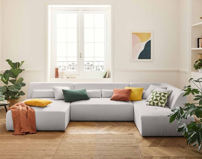 Produit similaire: Onyx - canapé panoramique d'angle droit 7 places - en velours côtelé - Gris clair