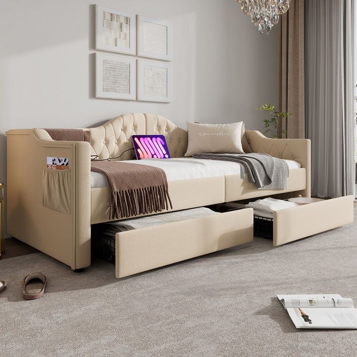 Produit similaire: Canapé Lit 90x190cm Avec USB Type-C ,canape Lit 2 Places Convertible, Avec 2 Tiroirs - Velours Beige (sans Matelas)