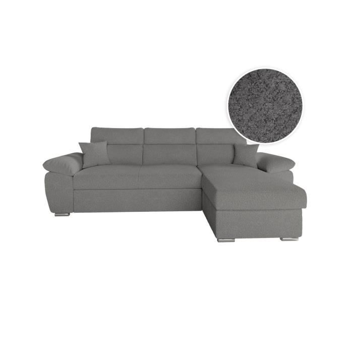 Produit similaire: Canapé d'angle 4 places KOMECO réversible convertible avec coffre en tissu bouclette - Gris - L265 x P166 x H91cm - LOUNGITUDE