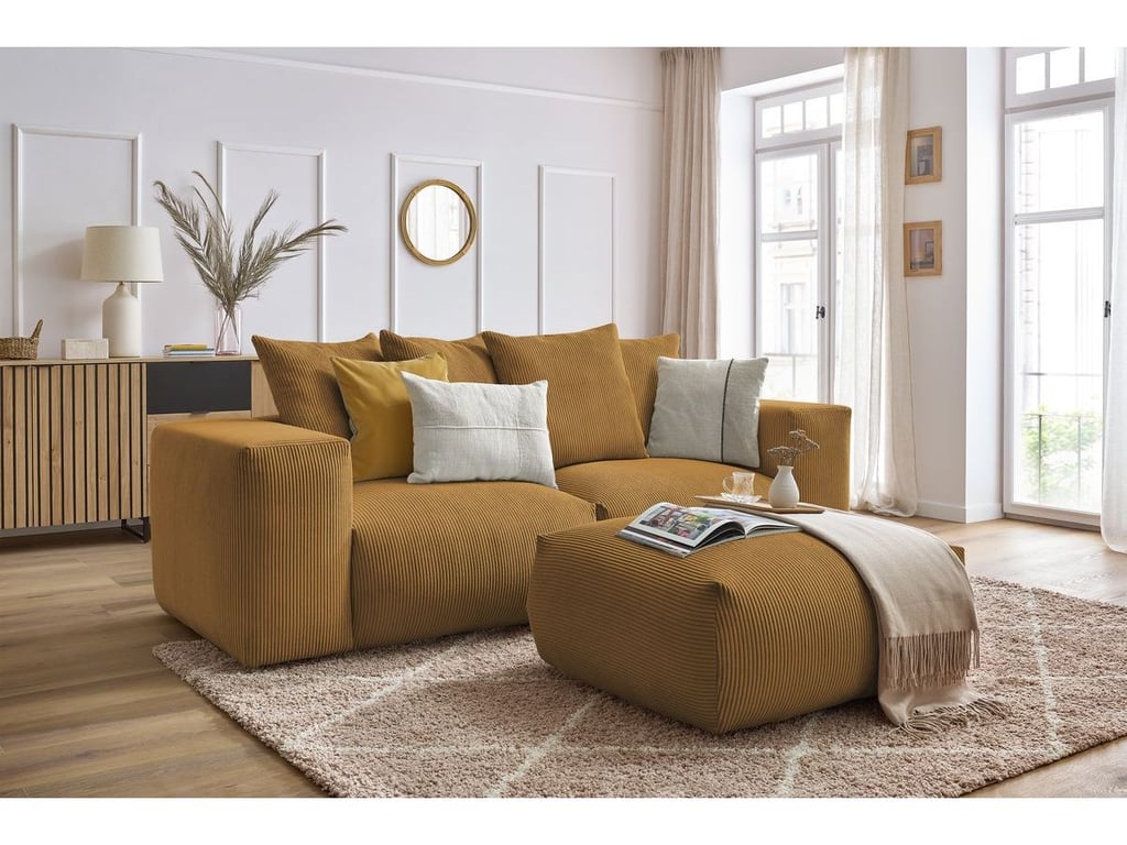 Produit similaire: Canapé droit fixe modulable VOLTAIRE avec pouf jaune BOBOCHIC 4 places