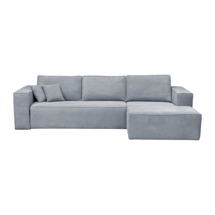 Produit similaire: Canapé d'angle droit convertible express en velours côtelé gris clair - Couchage 140 cm - Matelas 14 cm AMELIA II
