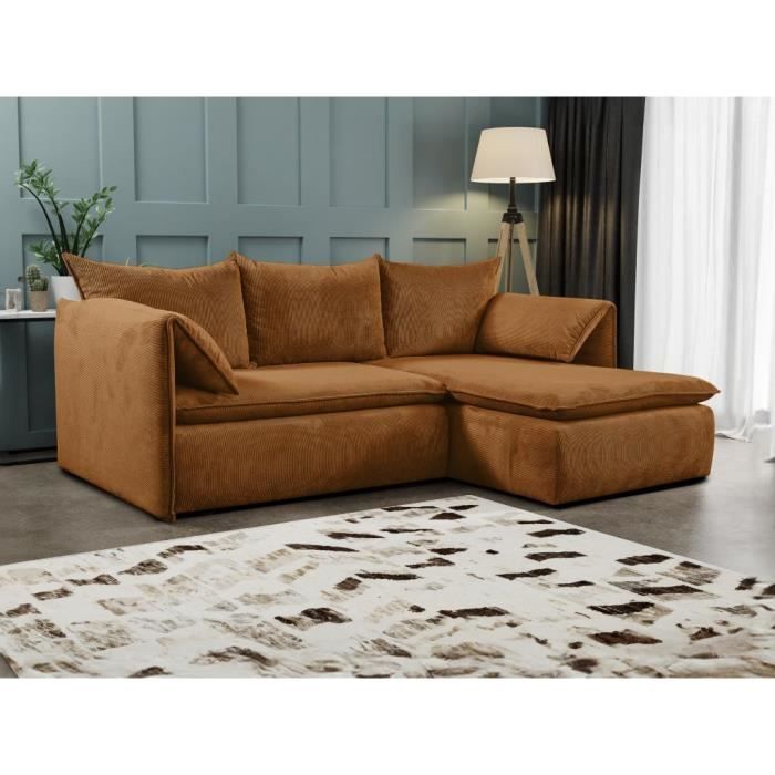 Produit similaire: Canapé d'angle droit convertible en velours côtelé terracotta TEODORA