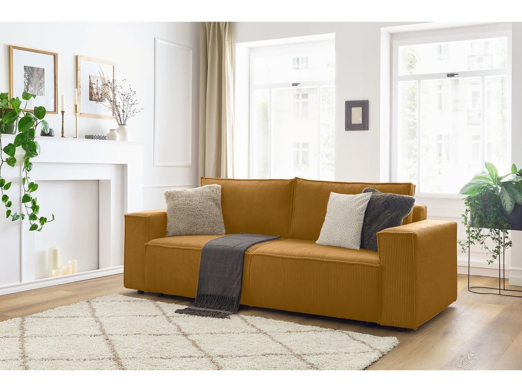 Produit similaire: Canapé droit convertible coffre NIHAD velours côtelé jaune BOBOCHIC 3 places