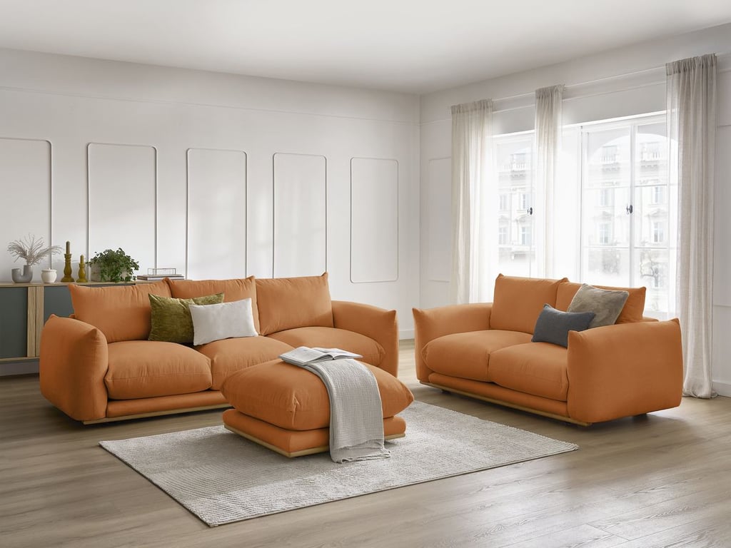 Produit similaire: Ensemble canapé droit fixe 3+2 places ERNEST avec pouf orange BOBOCHIC