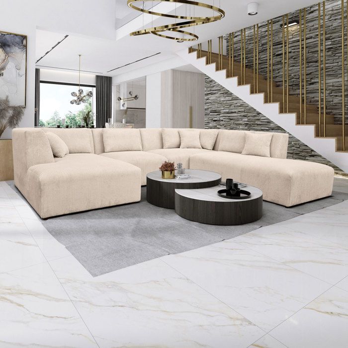 Produit similaire: Canapé U méridienne droite en velours côtelé beige - PENNY