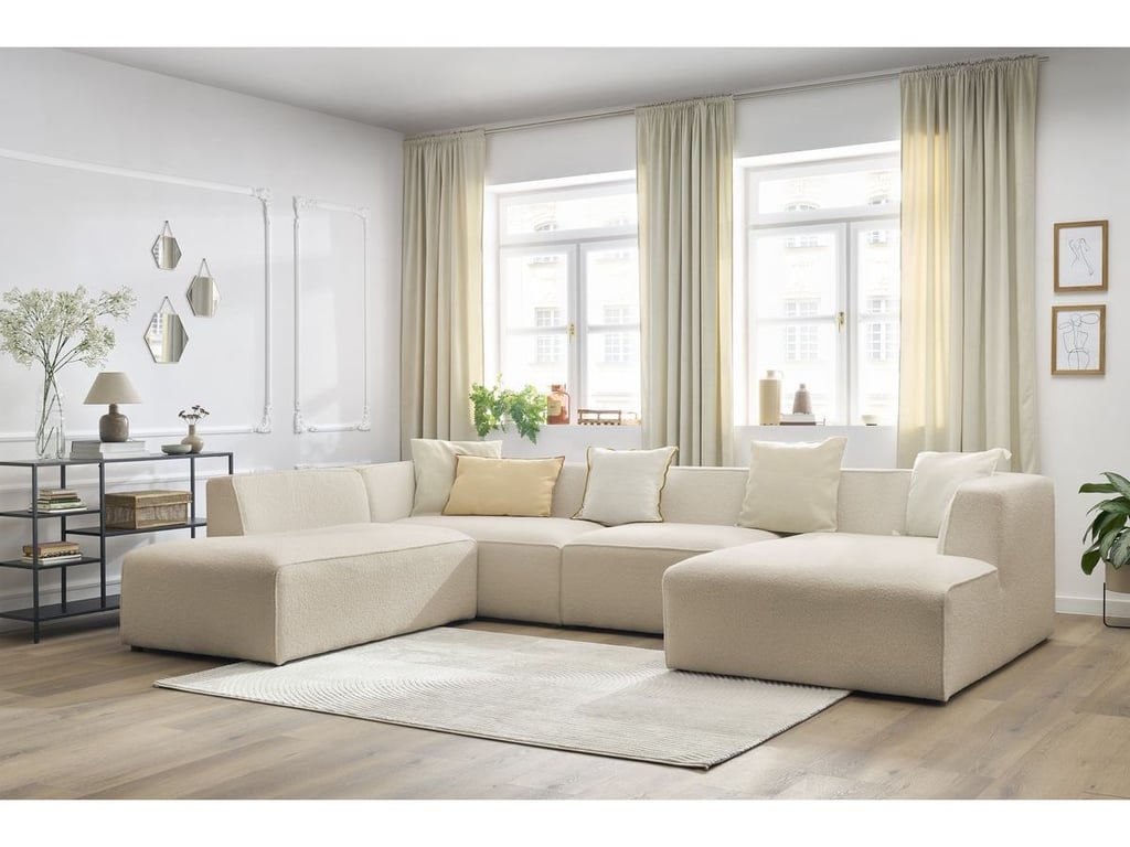 Produit similaire: Canapé panoramique fixe MEGEVE tissu bouclette beige angle droit BOBOCHIC 5 places