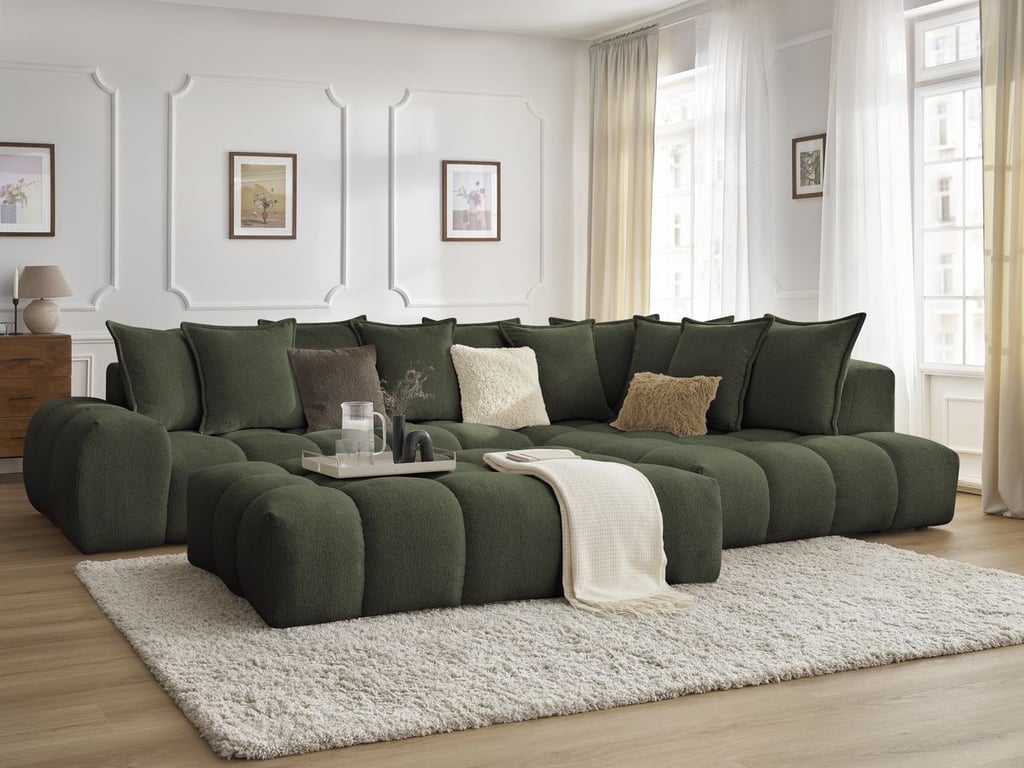 Produit similaire: Canapé d'angle fixe EVEREST tissu chiné avec pouf vert angle droit BOBOCHIC 5 places