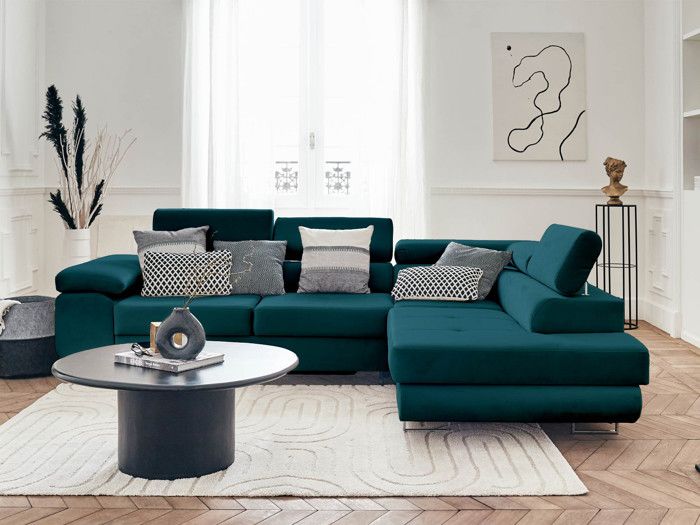 Produit similaire: Pablo - canapé d'angle droit - 5 places - convertible avec coffre et têtières réglables - en velours