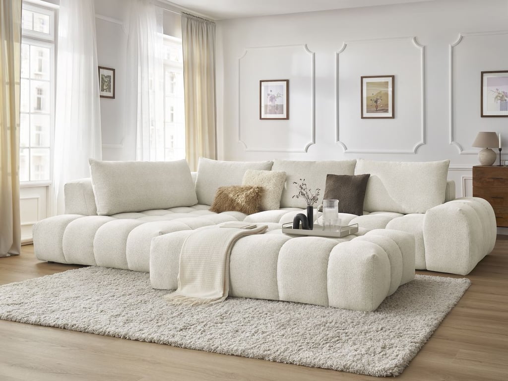 Produit similaire: Everest canapé d'angle fixe 5 places tissu chiné blanc angle gauche