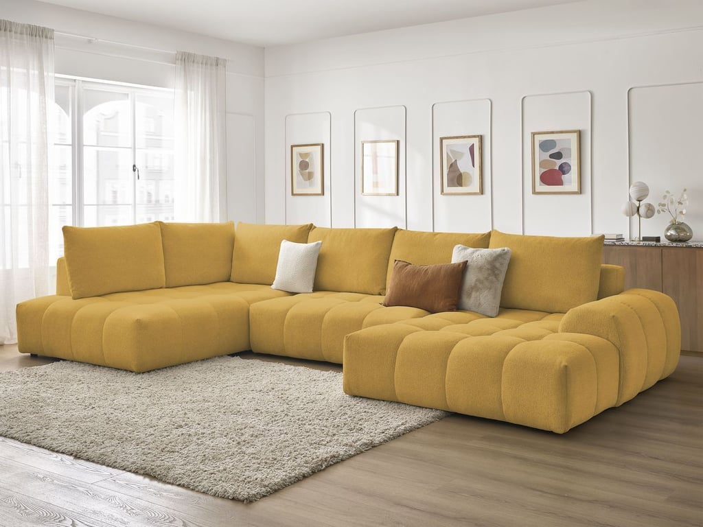 Produit similaire: Canapé panoramique convertible coffre EVEREST tissu chiné jaune angle droit BOBOCHIC 6 places