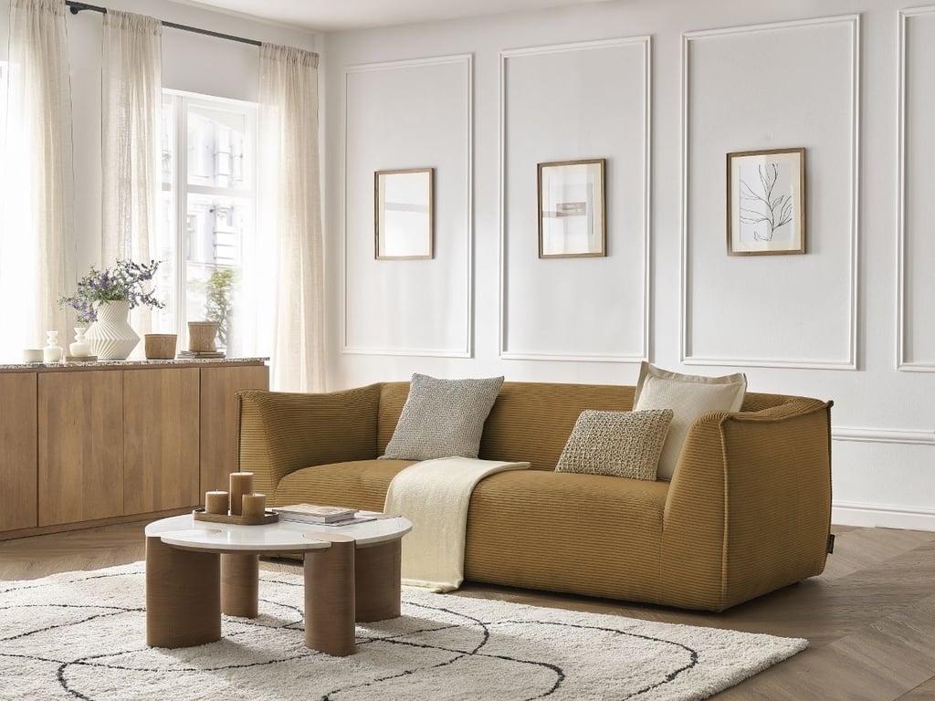 Produit similaire: Canapé droit fixe 3 places GIORGIA velours côtelé jaune BOBOCHIC