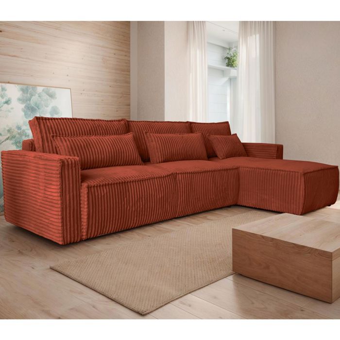 Produit similaire: Canapé d'angle réversible 294 cm en velours grosses côtes terracotta