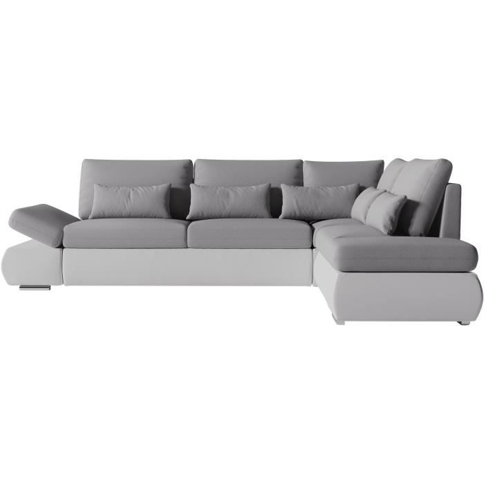 Produit similaire: Canapé d'angle réversible convertible SEVARA 4 places - PU blanc et tissu gris clair - Coffre de rangement - L267 x P200 x H90 cm