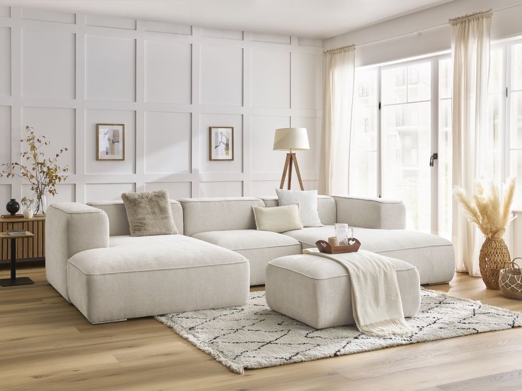 Produit similaire: Canapé panoramique fixe ZEPHYR avec pouf blanc BOBOCHIC 5 places