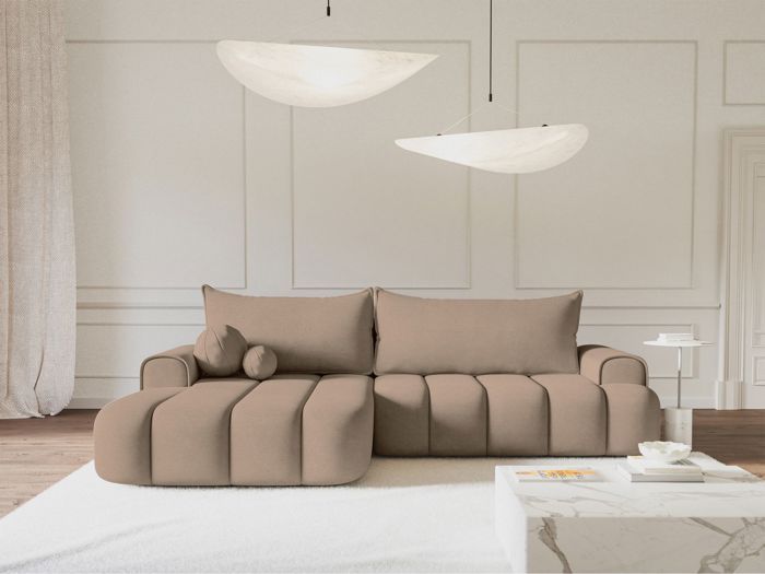 Produit similaire: Canapé d'angle convertible - DANDELINO - en velours beige foncé avec revêtement -côté gauche