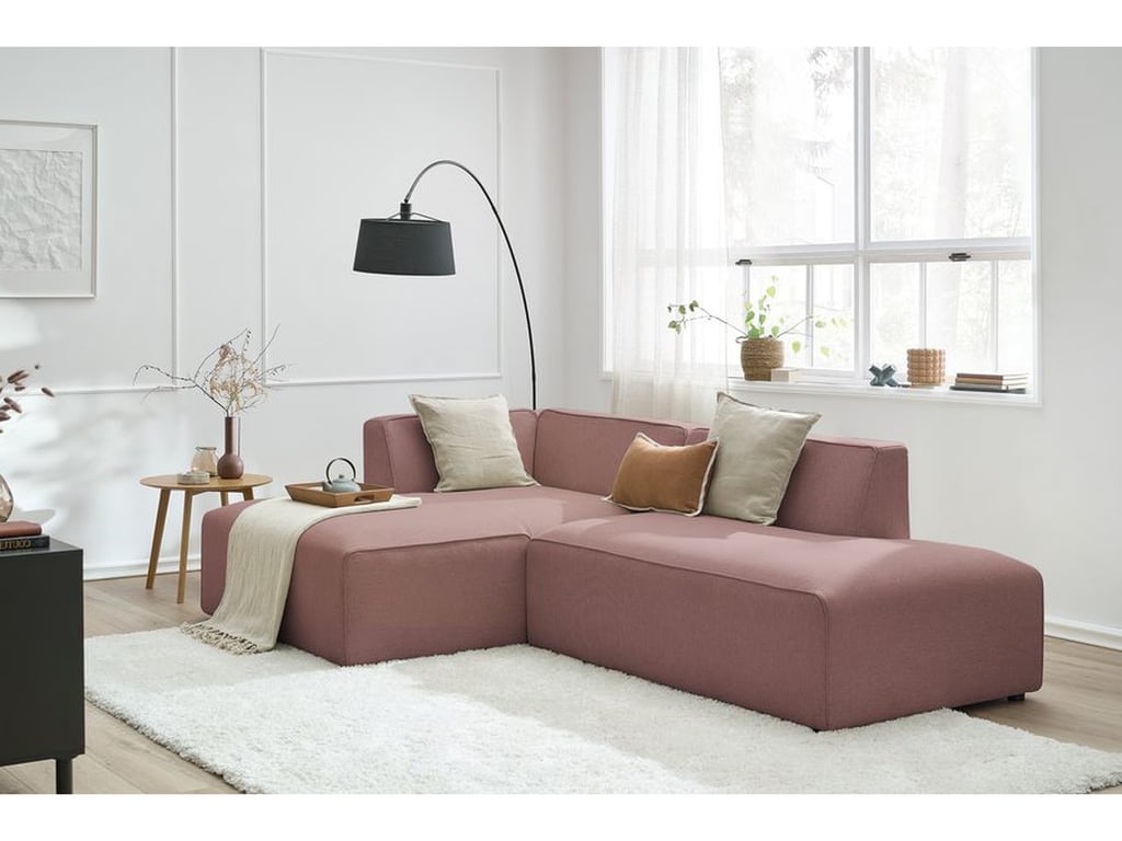 Produit similaire: Canapé d'angle fixe MEGEVE tissu chiné rose angle gauche BOBOCHIC 4 places