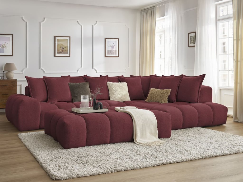 Produit similaire: Canapé d'angle fixe EVEREST tissu chiné avec pouf rouge angle droit BOBOCHIC 5 places