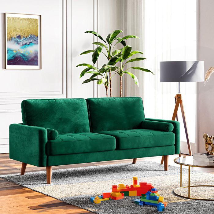 Produit similaire: Canapé 3 Places Scandinave en Velours Vert,Canapé moelleux à ressorts avec 2 coussins pour salon,Pieds en bois,176×78×85 cm