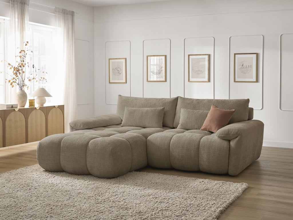 Produit similaire: Canapé d'angle fixe IVANE tissu texturé marron angle gauche BOBOCHIC 3 places