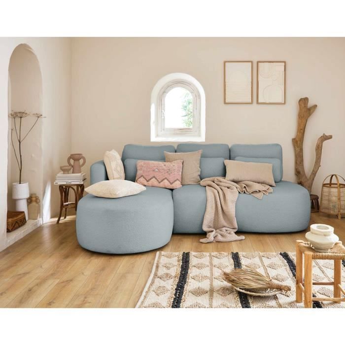 Produit similaire: Canapé d'angle convertible bleu en tissu bouclette avec coffre - LISA DESIGN