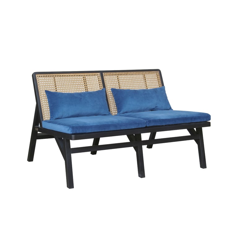 Produit similaire: Banquette en cannage chêne laquï¿½ noir et velours bleu