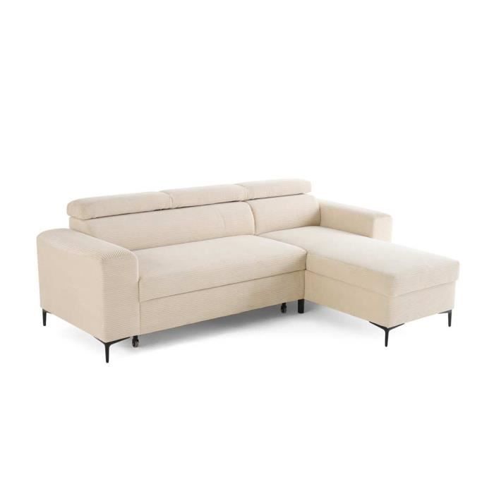 Produit similaire: Ceylan - canapé d'angle réversible - convertible avec coffre et têtières - 4 places - en velours côtelé - Beige