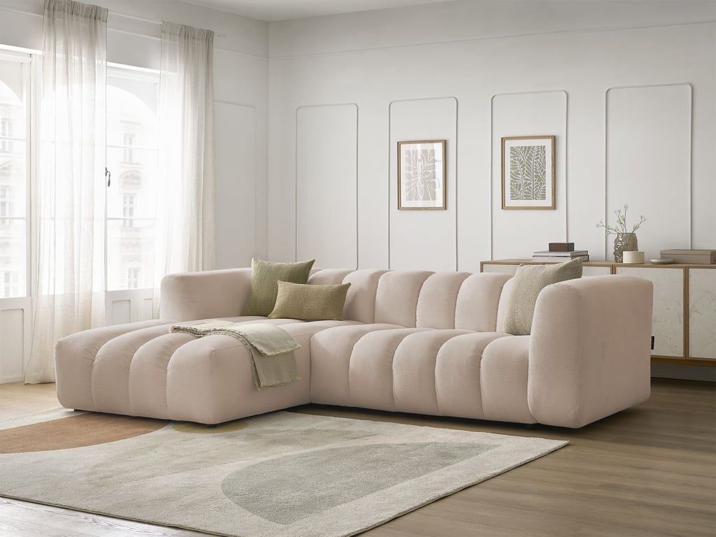 Produit similaire: Canapé d'angle fixe TALIA tissu chiné beige angle gauche BOBOCHIC 3 places