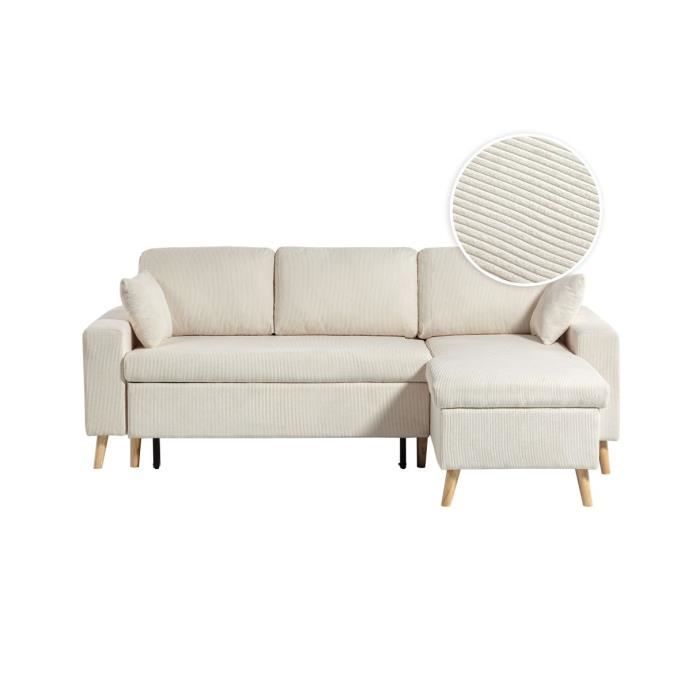 Canapé d'angle 4 places réversible et convertible MARIA SCANDINAVE en velours côtelé fin - Beige - L227 x 147 x 89cm - LOUNGITUDE - Vue supplémentaire 1