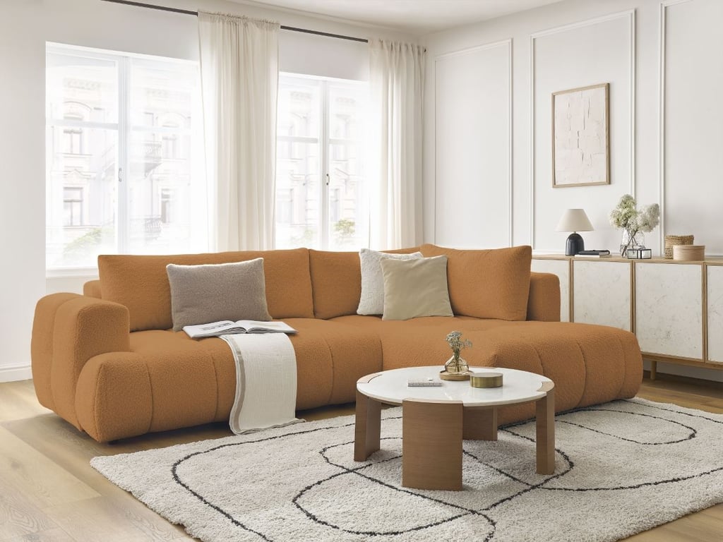 Produit similaire: Canapé d'angle L convertible FUJI tissu bouclette jaune angle droit BOBOCHIC 4 places