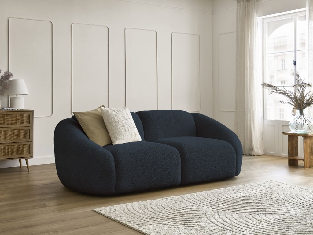 Produit similaire: Canapé droit fixe 2 places TINA tissu bouclette bleu foncé BOBOCHIC