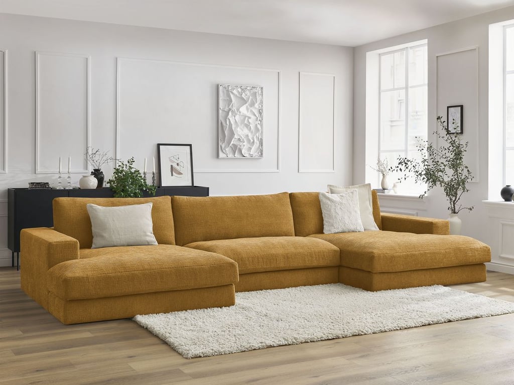 Produit similaire: Canapé panoramique fixe LEONARD tissu texturé jaune BOBOCHIC 6 places